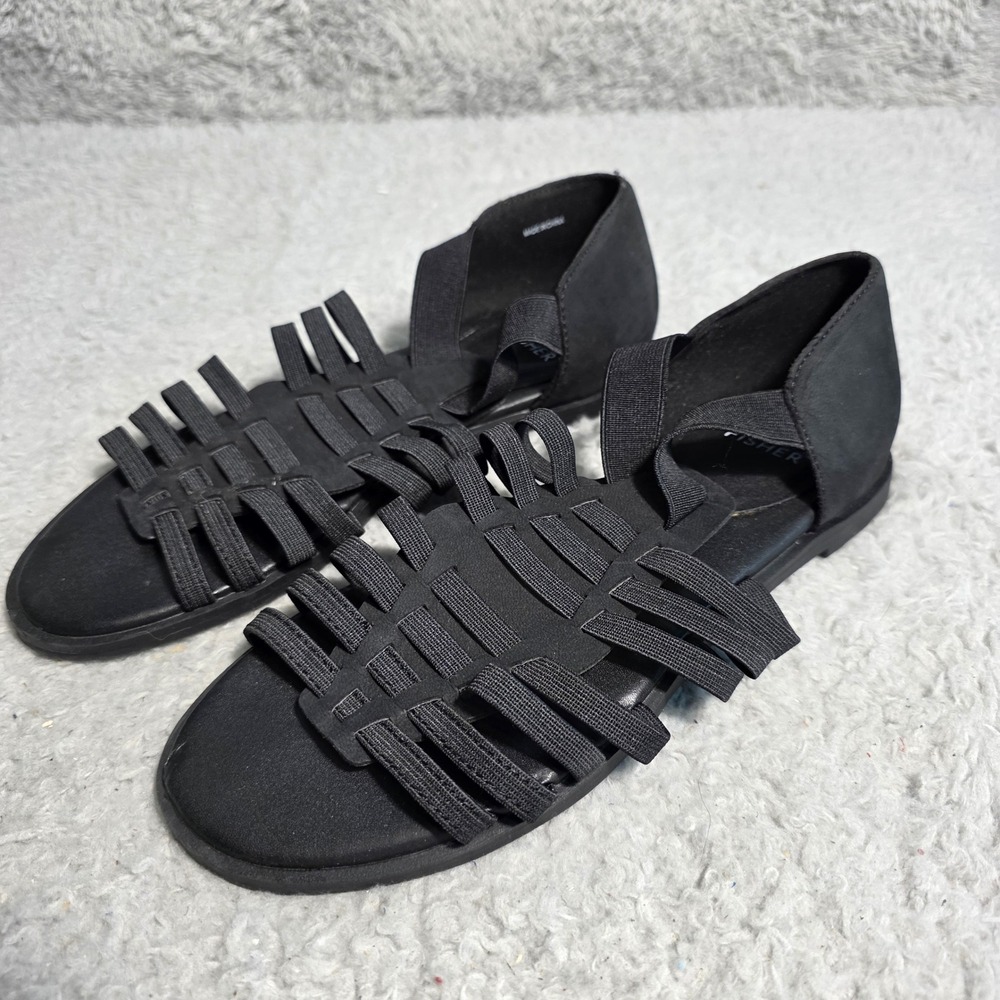 Eileen Fisher Willow Strappy Stretchy Cage Flat Sandals‎ Womens 5 Black NEW
